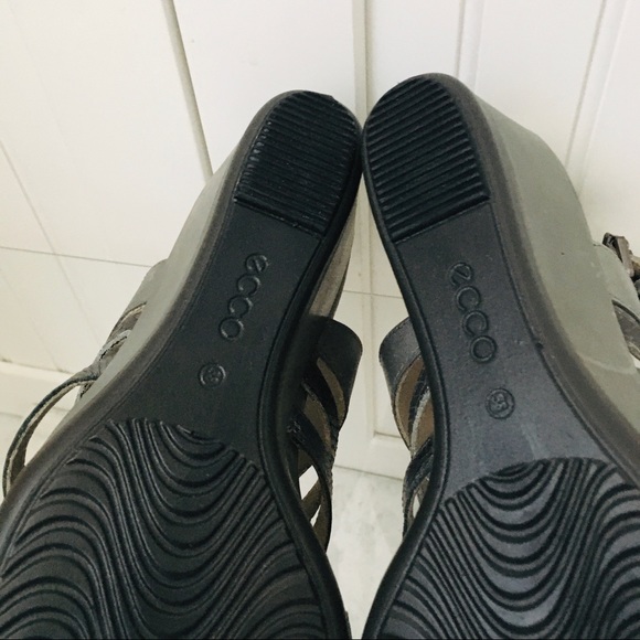 Ecco Touch 45 Grey Leather Wedge Heels Sandals - Picture 11 of 14